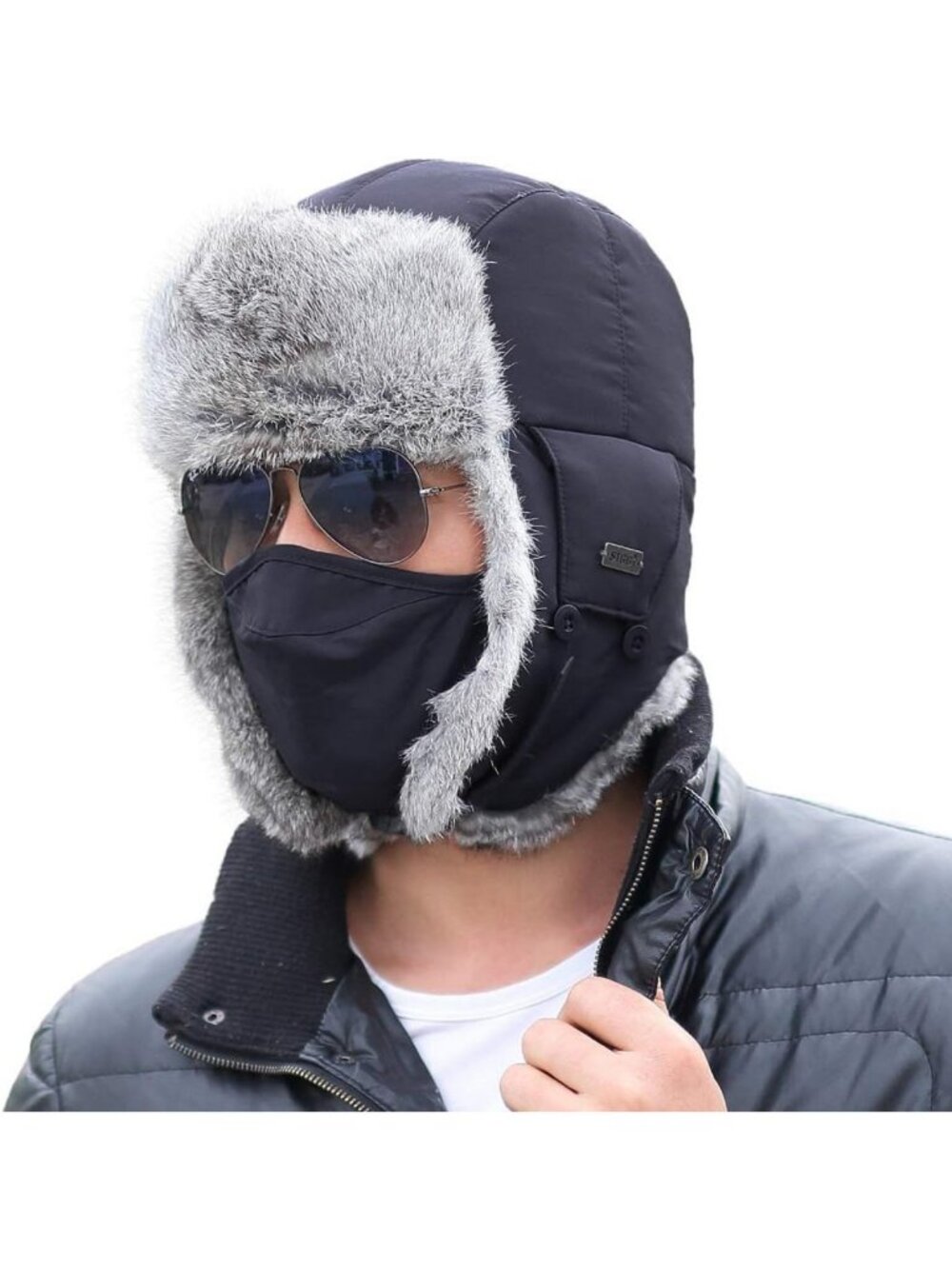 Cozy Winter Rabbit Fur Lined Russian Ushanka Earflap Trapper Hat - One Size